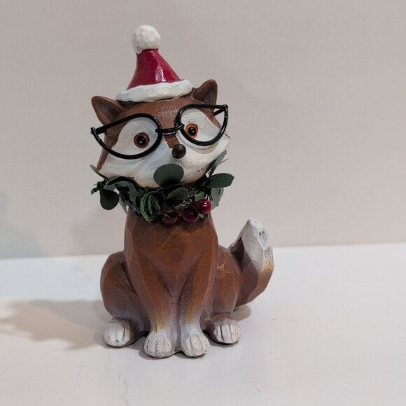 Decorative Christmas Fox Wolf Decoration Tabletop Santa Hat - Picture 1 of 4